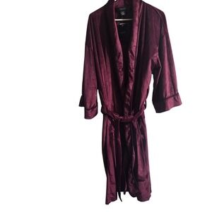 Claiborne Sleepwear Robe Mens OS Burgundy Plush Velvet Shawl Collar Loungewear